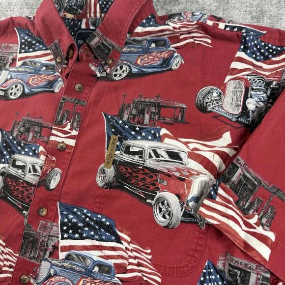Classic Hot Rods Flames Men’s Size Large Patriotic North River Button Up Shirt - Picture 1 of 6
